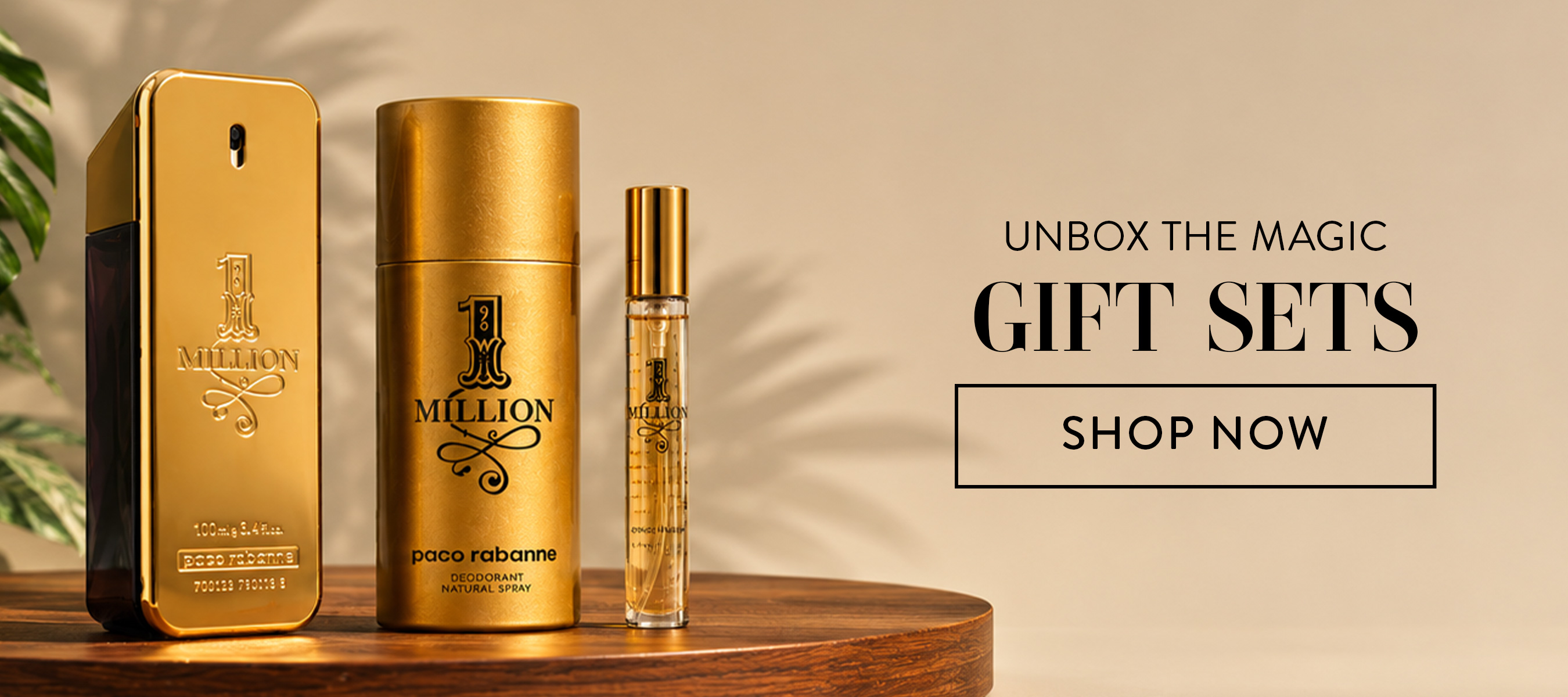Unbox The Magic. Gift Sets. Shop Now button.