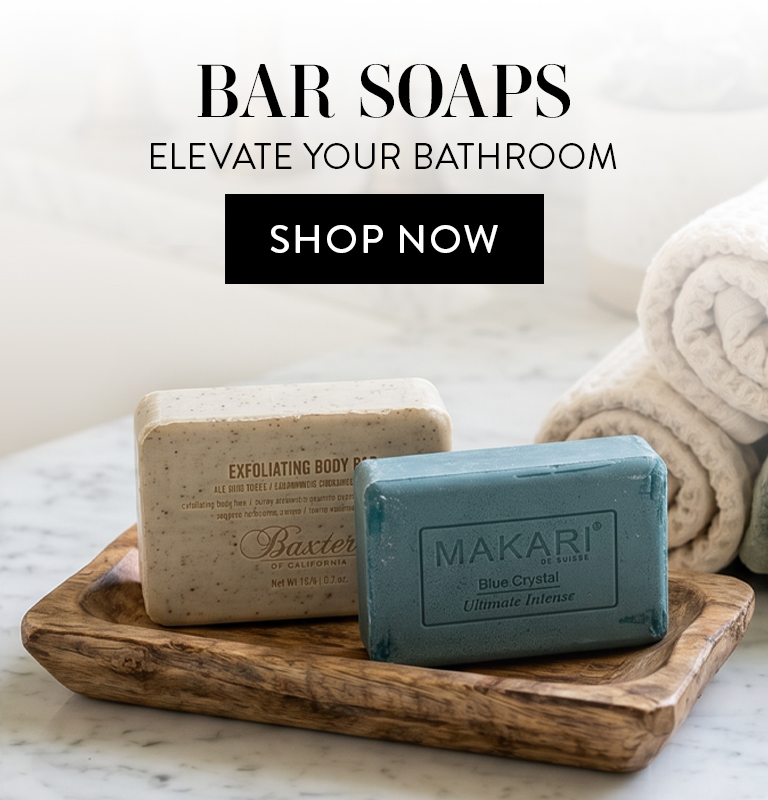 Bar Soaps. Elevate Your Bathroom. Shop Now Button. 
